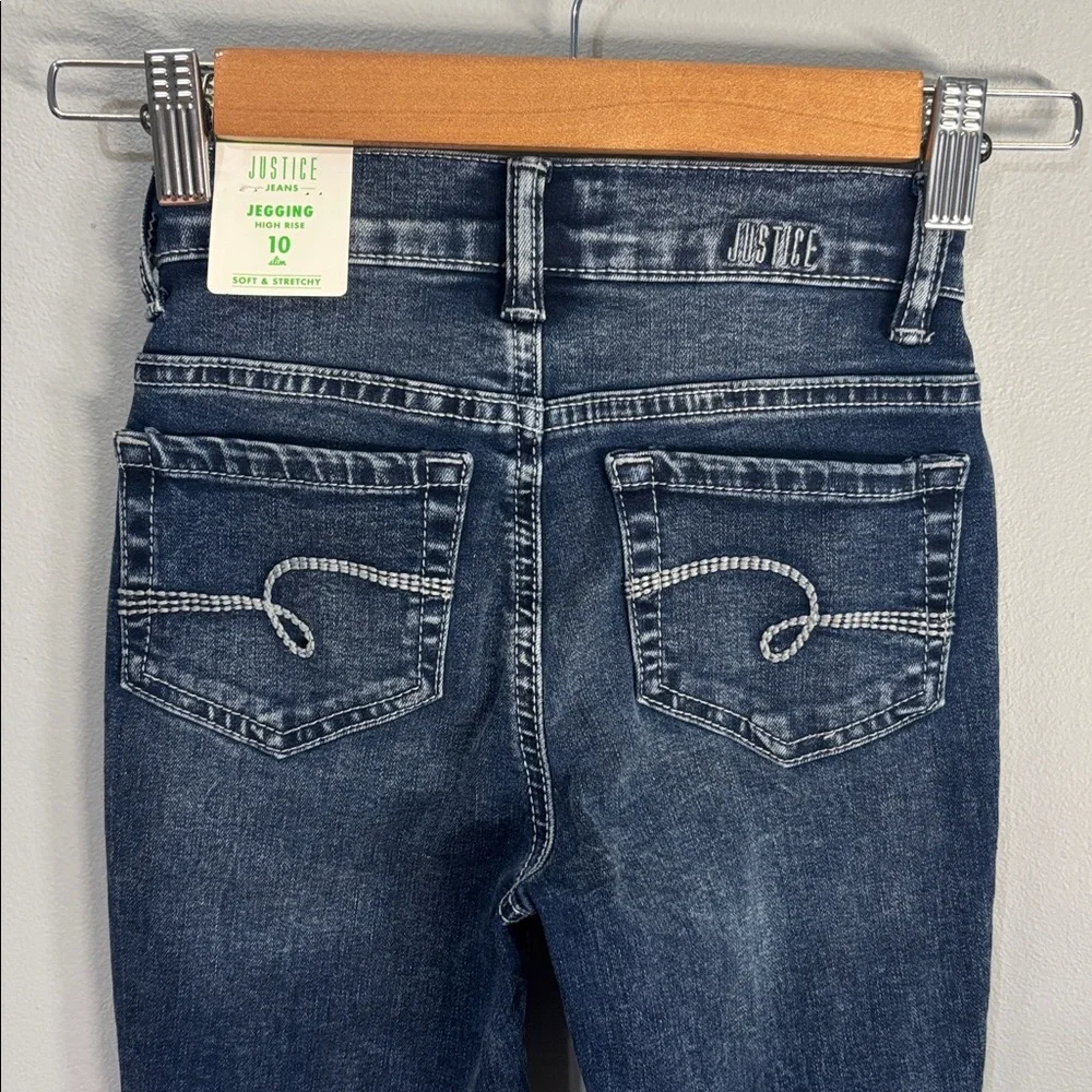 Justice Jeans Girls Size 10 Slim Blue Jegging High Rise Stretchy Button Fly